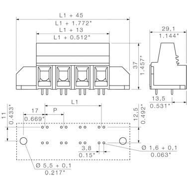 Weidmüller - Leiterplattenklemme LXB 15.00/4/90 GR − 20 Stück