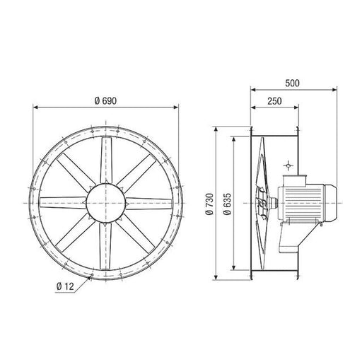 Maico - Explosionsgeschützter Ventilator Axial-Rohrventilator DAR 63/8 Ex 8100m3/h, NW630