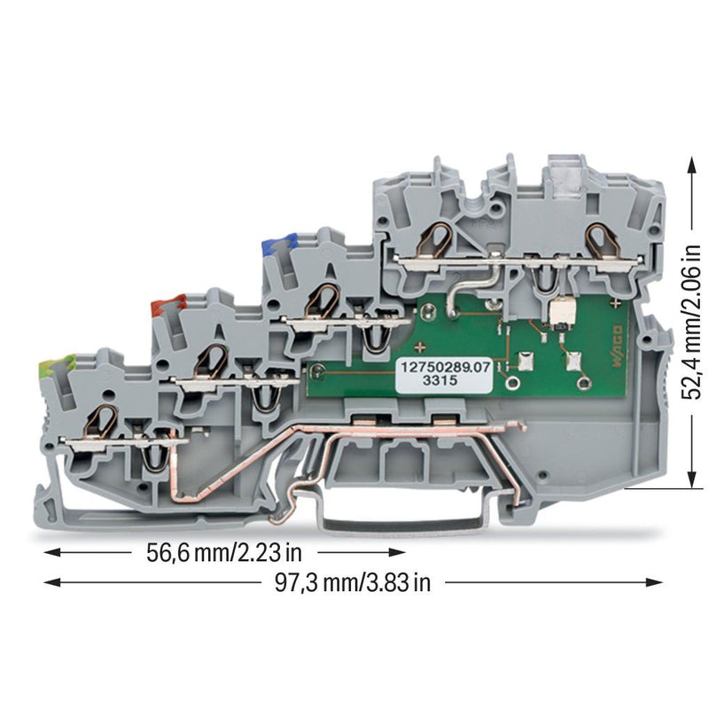 WAGO - Initiator/Aktor-Reihenklemme 4-Leiter-Initiatorenklemme 2000-5417/1102-950 LED gelb für PNP − 50 Stück