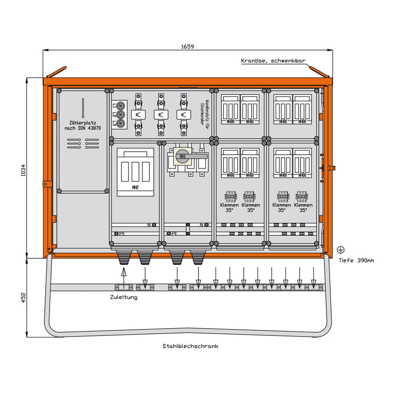 Walther Werke - Baustromverteiler Anschlussschrank WA0044 173kVA, 9 NH-Abgänge
