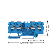 WAGO GmbH & Co. KG - Durchgangs-Reihenklemme 4-Leiter-Durchgangsklemme 2204-1404 4qmm, blau − 50 Stück