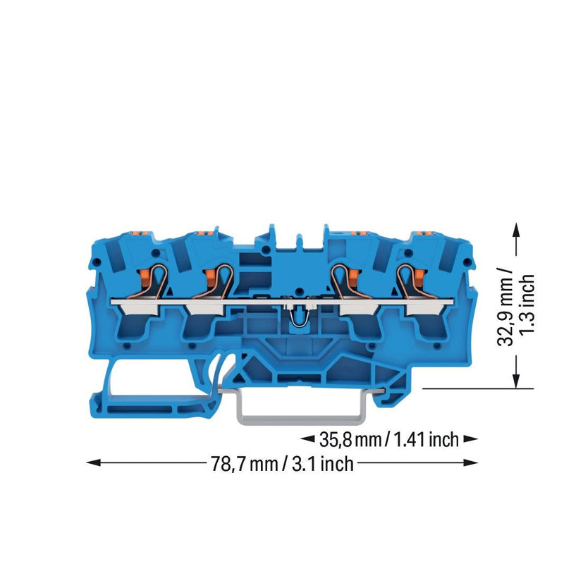 WAGO GmbH & Co. KG - Durchgangs-Reihenklemme 4-Leiter-Durchgangsklemme 2204-1404 4qmm, blau − 50 Stück