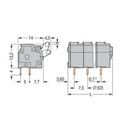 WAGO - Leiterplattenklemme 255-505 Drücker,2,5 mm²,grau − 30 Stück