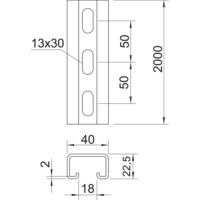 OBO Bettermann - Stiel/Profilschiene Montageschiene MS4022P2000A2 − 2 Meter