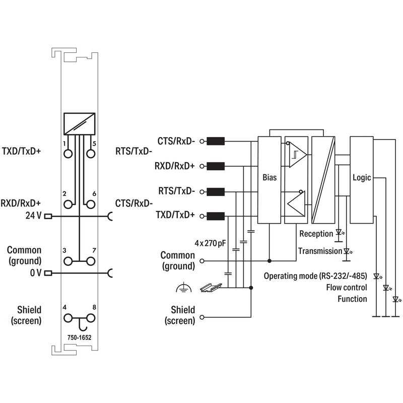WAGO - Feldbus, Dez. Peripherie - Kommunikations-Modul Serielle Schnittstelle 750-1652 232/485
