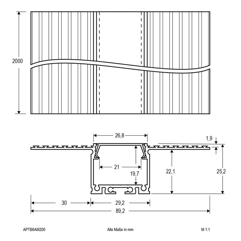 EVN Lichttechnik - Mechanisches Zubehör/Ersatzteile für Leuchten Trockenbauprofil APTB6AM200 inkl. Abdeckung