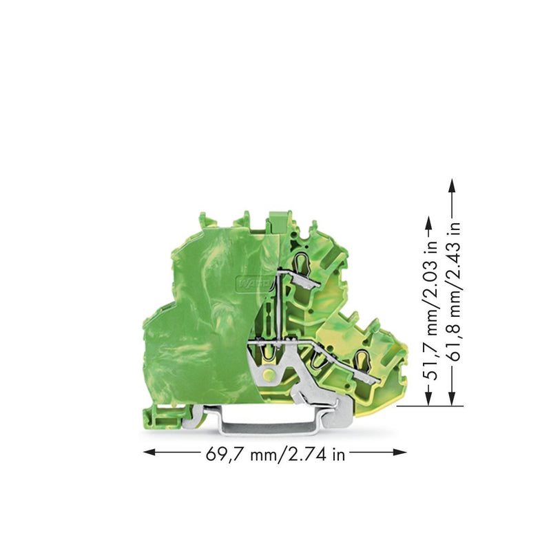 WAGO - Schutzleiter-Reihenklemme Doppelstockklemme 2002-2207/099-000 2,5mmq gn-ge − 50 Stück