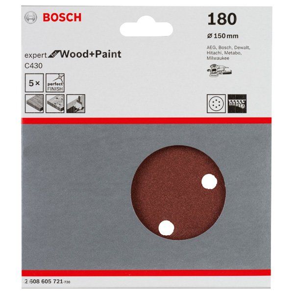 Bosch - Schleifpapier/Schleifvlies Schleifblatt C430, 150 mm, 2608605721 180 6 Löcher Klett