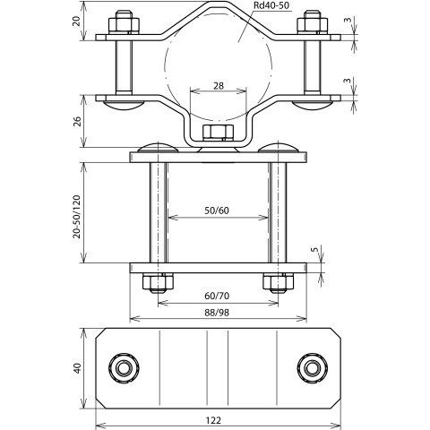 DEHN - Zubehör/Ersatzteile für Erdung und Blitzschutz Geländerbefestigung BS D40.50 4K20.50V2A f. DEHNiso-Combi