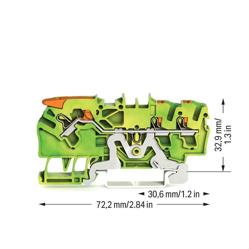 WAGO GmbH & Co. KG - Schutzleiter-Reihenklemme 3-Leiter-Schutzleiterkl. 2102-5307 2,5qmm, grün-gelb − 50 Stück