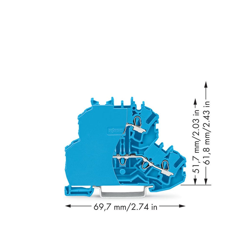 WAGO - Durchgangs-Reihenklemme Doppelstockklemme 2000-2204/099-000 Abschlussplatte,blau − 50 Stück