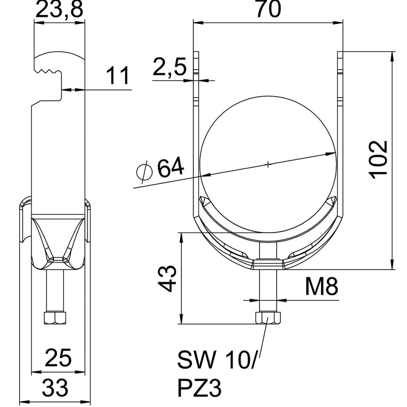 OBO Bettermann - Bügelschelle BS-F1-M-64 FT 58-64mm − 50 Stück