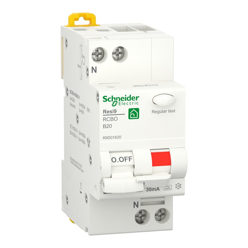 Schneider Electric - Kombination FI-Schalter/Leitungsschutzschalter FI/LS R9D01620 1P+N, 20A, B-Char