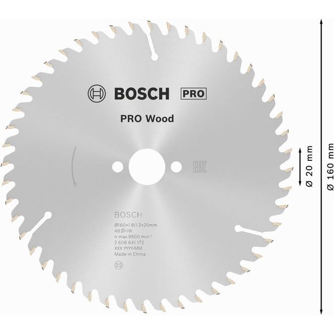 Bosch - Kreissägeblatt PRO Wood Kreissägeblatt, 2608641172 160 x 1,8 x 20 mm