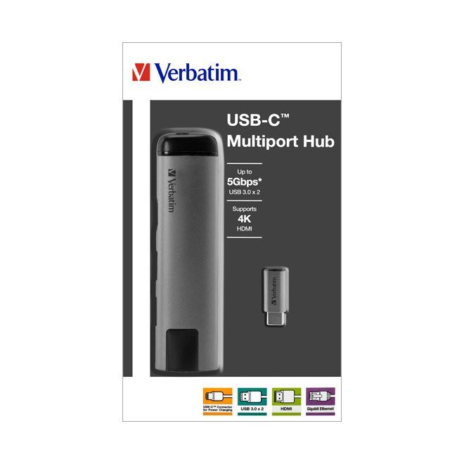 Verbatim - PC-Kabel USB 3.1-C Hub 49141 2xUSB3.0,HDMI4K,RJ45