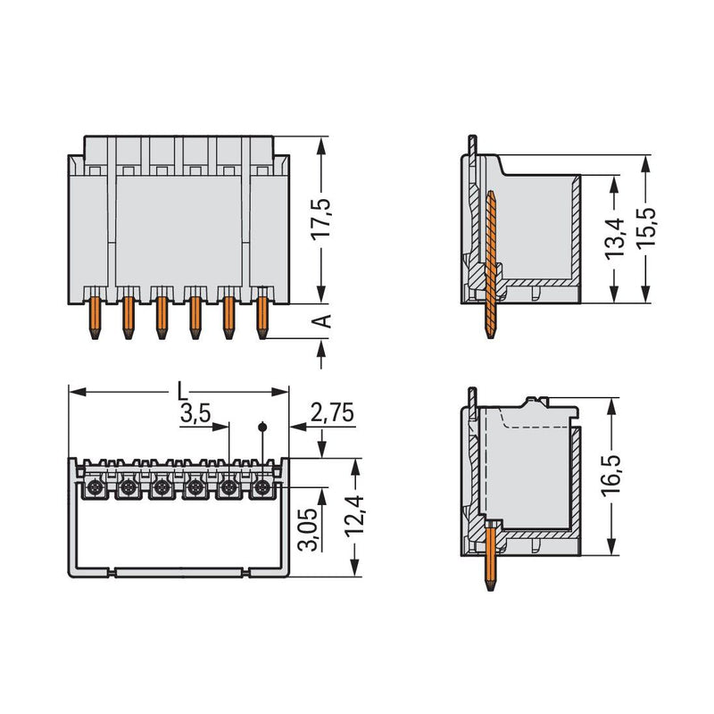 WAGO - Leiterplattensteckverbinder THR-Stiftleiste Lötstift 2091-1402/200-000 1,0mm,gerade,lgr − 200 Stück