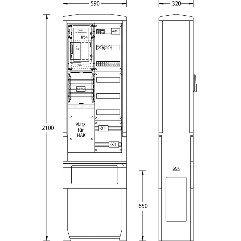 uesa - Zähler-Komplettschrank Straßenbeleuchtungssäule SB-S-4G E.ON Westf.W 2100x590x320mm