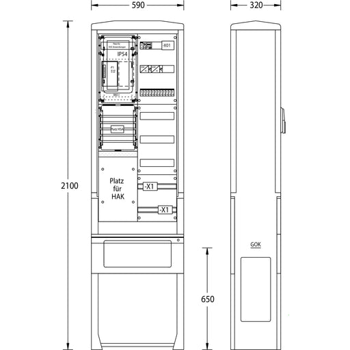 uesa - Zähler-Komplettschrank Straßenbeleuchtungssäule SB-S-4G E.ON Westf.W 2100x590x320mm