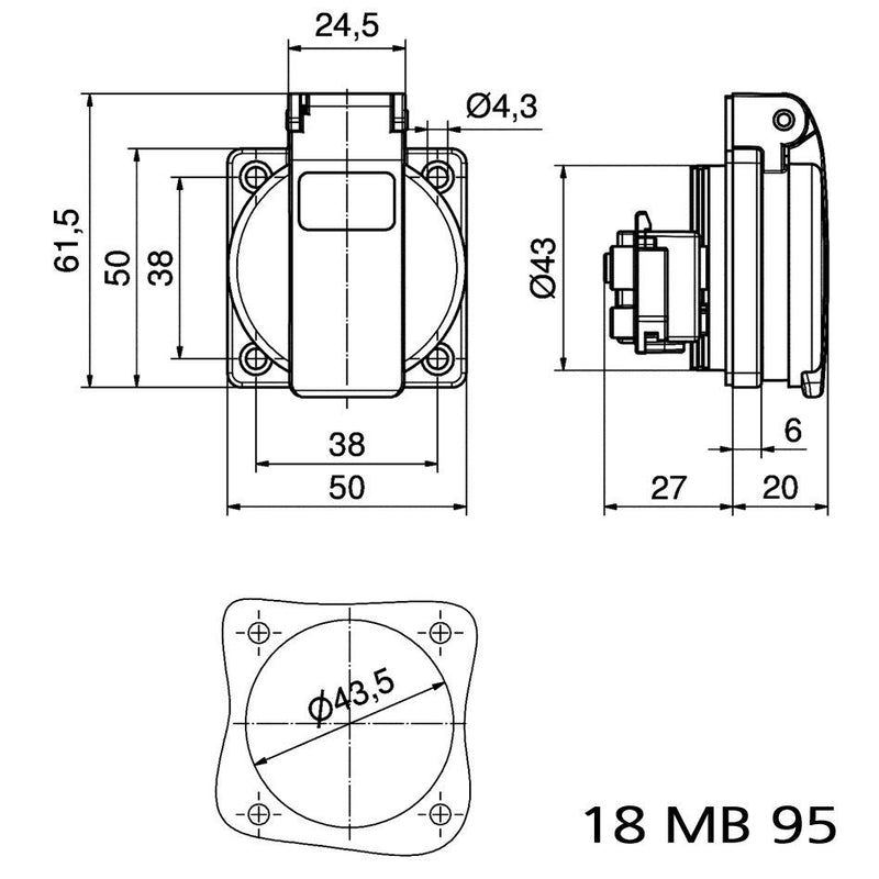 Bals Elektrotech - Schutzkontakt-Anbausteckdose Schutzk. Anbausteckdose 71097 16A IP44 schwarz − 20 Stück