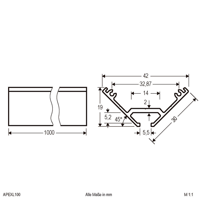 EVN Lichttechnik - Mechanisches Zubehör/Ersatzteile für Leuchten Alu-Profil APEXL100 100cm-Alu eloxiert
