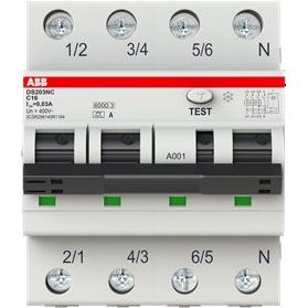 ABB Stotz S&J - Kombination FI-Schalter/Leitungsschutzschalter FI/LS-Schalter DS203NC C16 A30 6kA 3P+N A C16 30mA