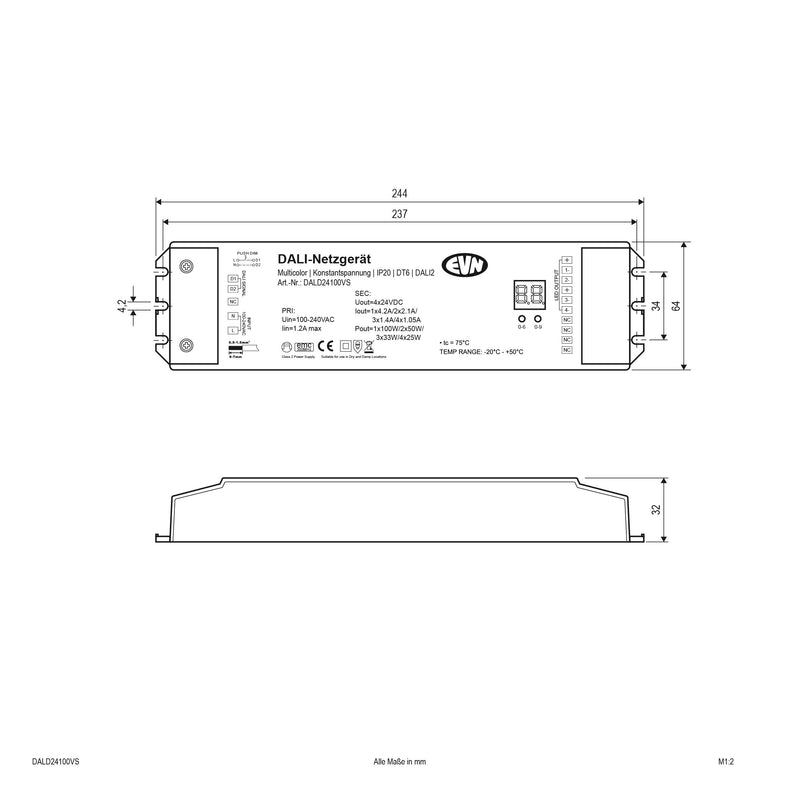 EVN Lichttechnik - Steuergerät für Leuchten DALI-LED-Steuerung DALD24100VS 24V/DC 4x1,05A