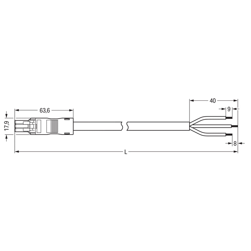 WAGO - Konfektionierte Leitung für steckbare Gebäudeinstallation konfekt. Anschlussleitung 891-8993/115-502 Eca,Buchse