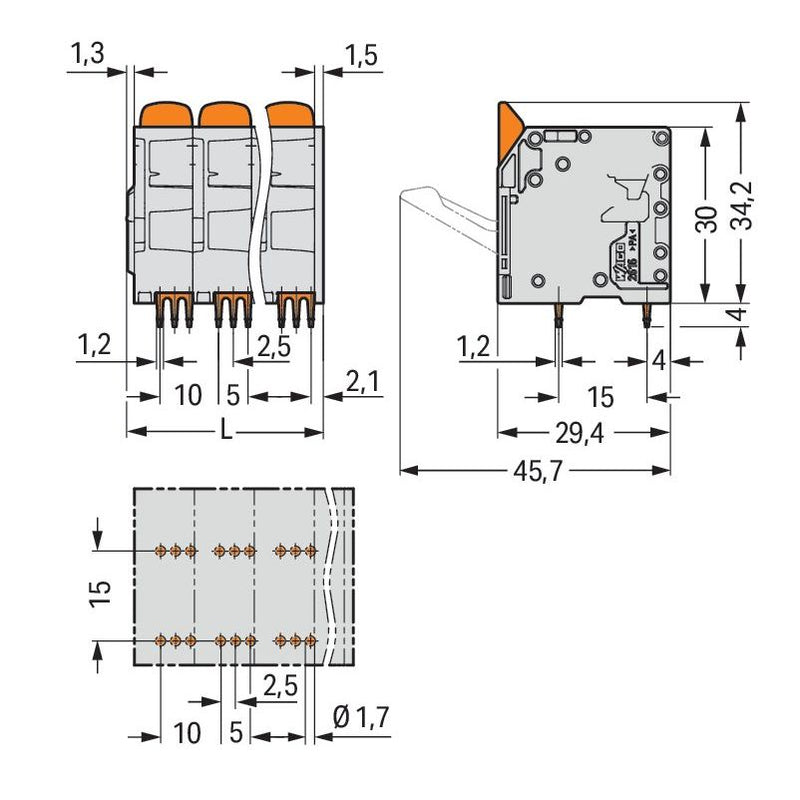 WAGO - Leiterplattenklemme 2616-3103 16mm²,gr − 40 Stück