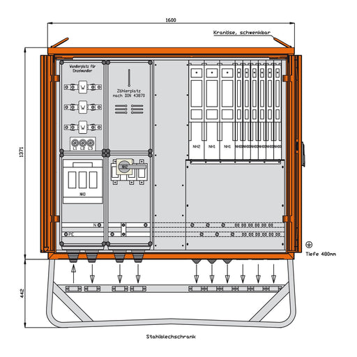 Walther Werke - Baustromverteiler Anschlussschrank WA0055 277kVA,10 NH-Abgang
