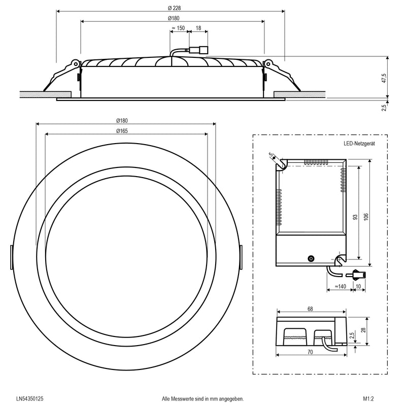 EVN Lichttechnik - Downlight/Strahler/Flutlicht LED-Downlight IP54 LN54350125 dimmbar