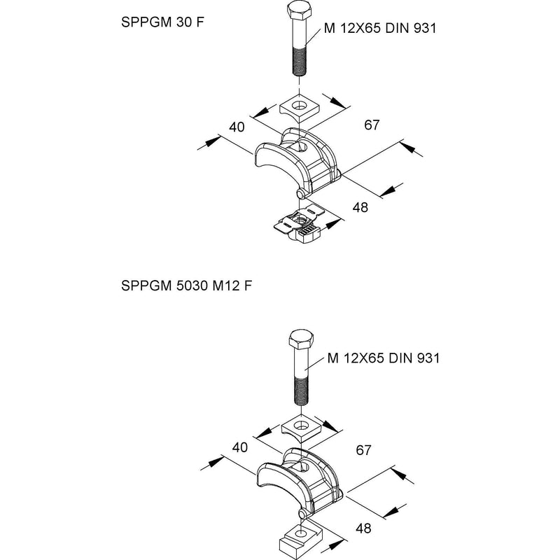 Niedax - Befestigungselement für Stiel/Profilschiene Spannpratze SPPGM 30 F (1Paar) 1 Paar − 1 Packung