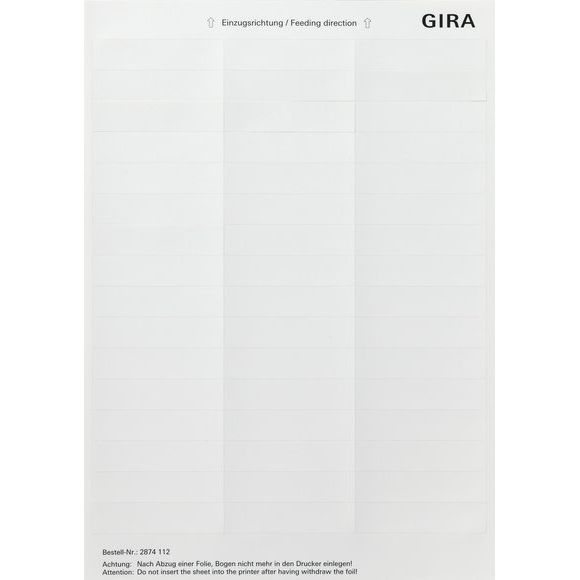 Gira - Bezeichnungsmaterial für Installationsschalterprogramme Beschriftungsbogen 2874112 15,8x67