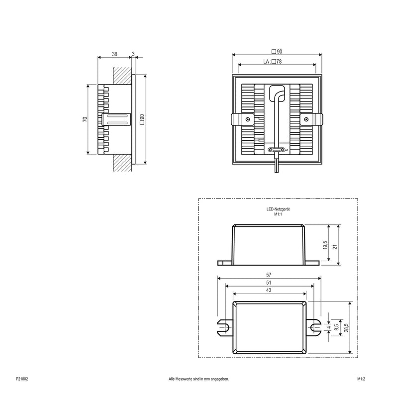 EVN Lichttechnik - Decken-/Wandleuchte LED Wandeinbauleuchte P21 802 2,2W 230V 3000K