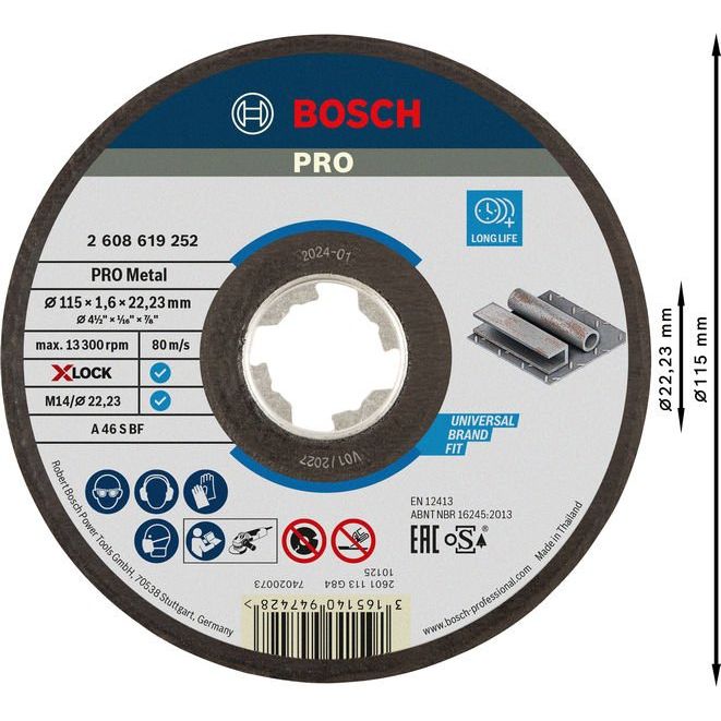 Bosch - Trenn-/Schleifscheibe PRO Metal Gebundene 2608619252 Trennscheibe 115 x