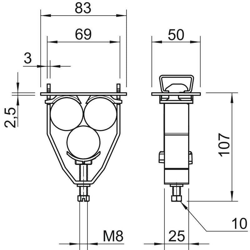 OBO Bettermann - Bügelschelle BBS-Bügelschelle 2056 E 31 FT f.3 Einleiterkabel − 25 Stück