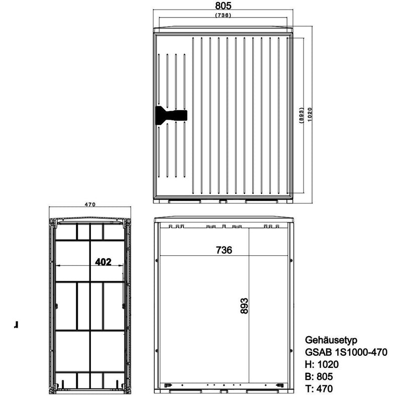 GSAB Elektrotechnik - Gehäuse/Schaltschrank (leer) Normkabelverteilerschrank 1S1000-470MDSPIMC HxBxT:1020x805x470