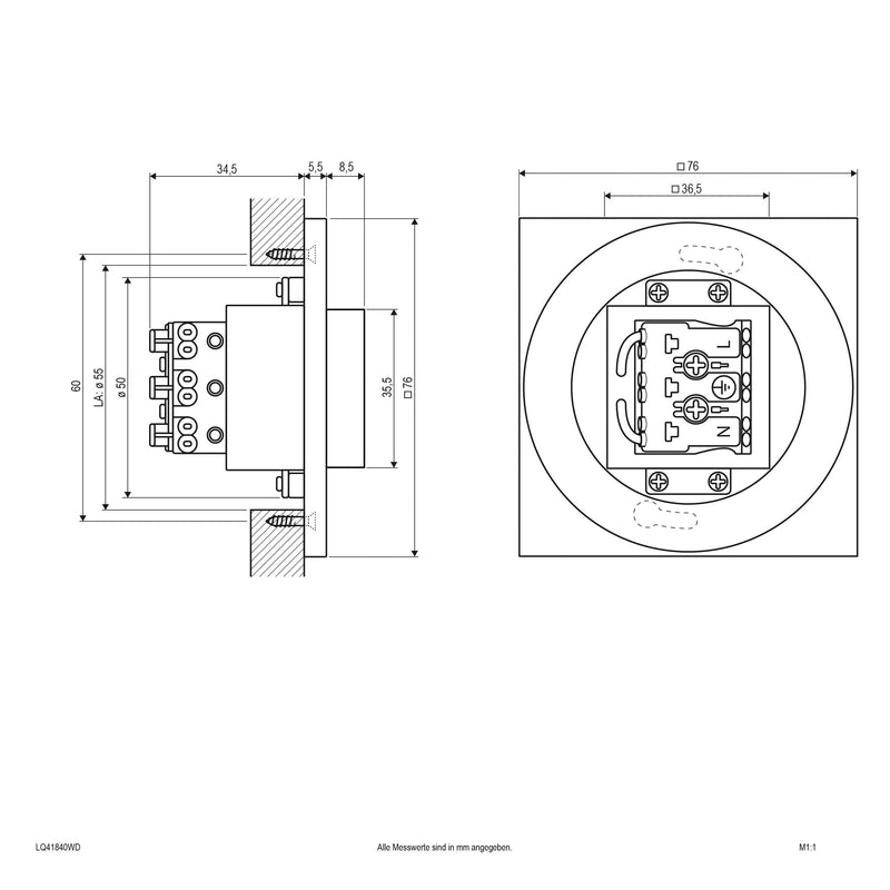 EVN Lichttechnik - Decken-/Wandleuchte LED-Wandeinbauleuchte LQ41840WD IP44