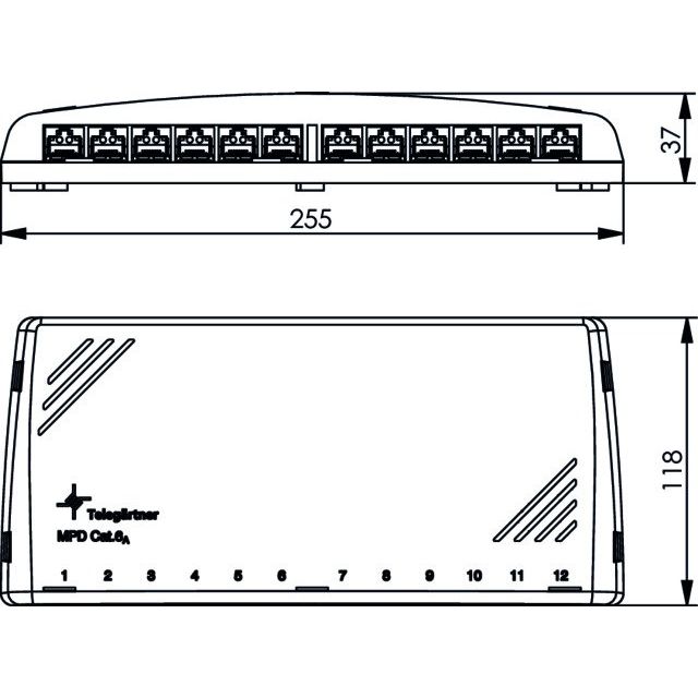 Telegärtner - Patchpanel Kupfer Mini-Verteiler Cat.6A 100006999 MPD12-H ungeschirmt