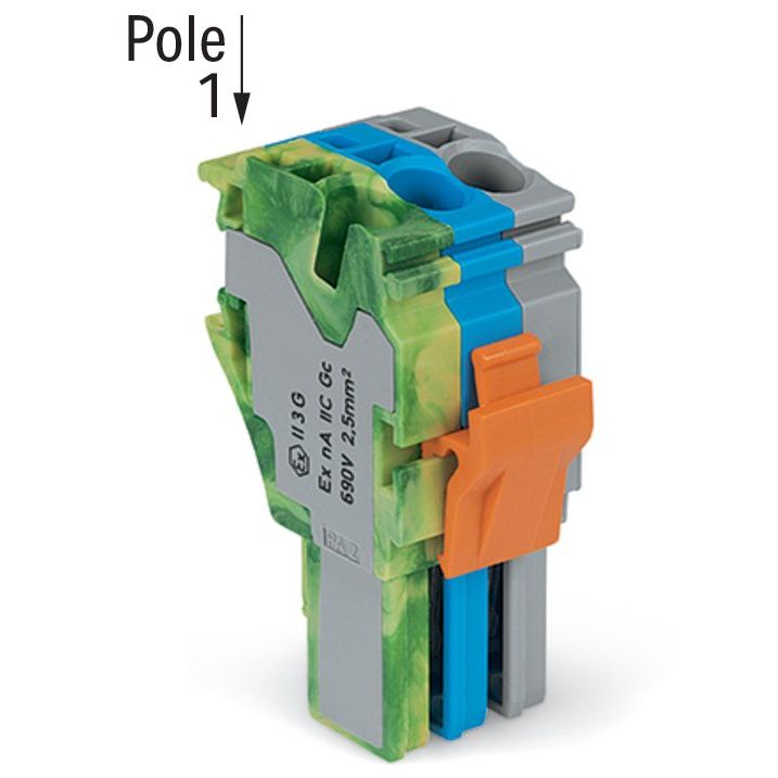 WAGO - Ein- und mehrpolige Klemmenleiste 1-Leiter-Federleiste 2022-103/000-038/999 4 mm²,gr/bl/gn-ge − 100 Stück