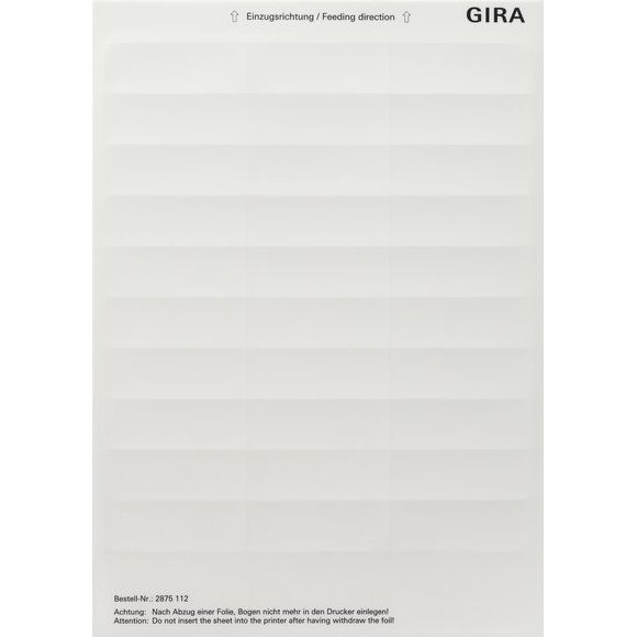 Gira - Bezeichnungsmaterial für Installationsschalterprogramme Beschriftungsbogen 2875112 23,7x66,3