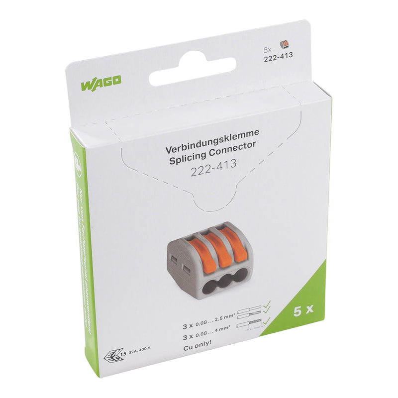 WAGO - Steckklemme Verbindungsklemme 222-413/995-005 max. 4 qmm,grau − 90 Stück