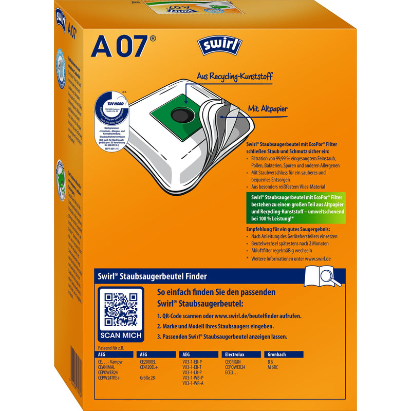 Swirl - Zubehör/Ersatzteile für Bodenpflege Staubbeutel A 07 EcoPor VE4 für AEG