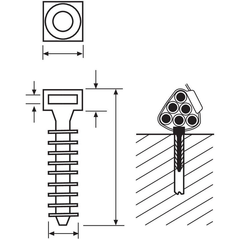 HellermannTyton - Befestigungssockel und -element für Kabelbinder Wanddübel LOK01B PA6HIR BK 100 schwarz − 100 Stück