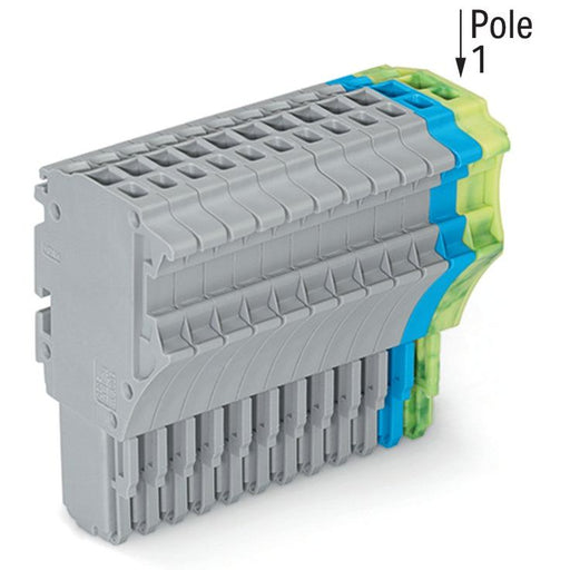 WAGO - Ein- und mehrpolige Klemmenleiste 1-Leiter-Federleiste 2020-115/000-038 1,5 mm²,gr/bl/gn-ge − 10 Stück