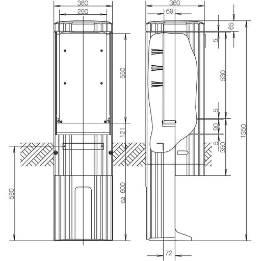 ABN - Leergehäuse Freiluftsäule M-Platte SL135P FB1BH3,H=1350mm