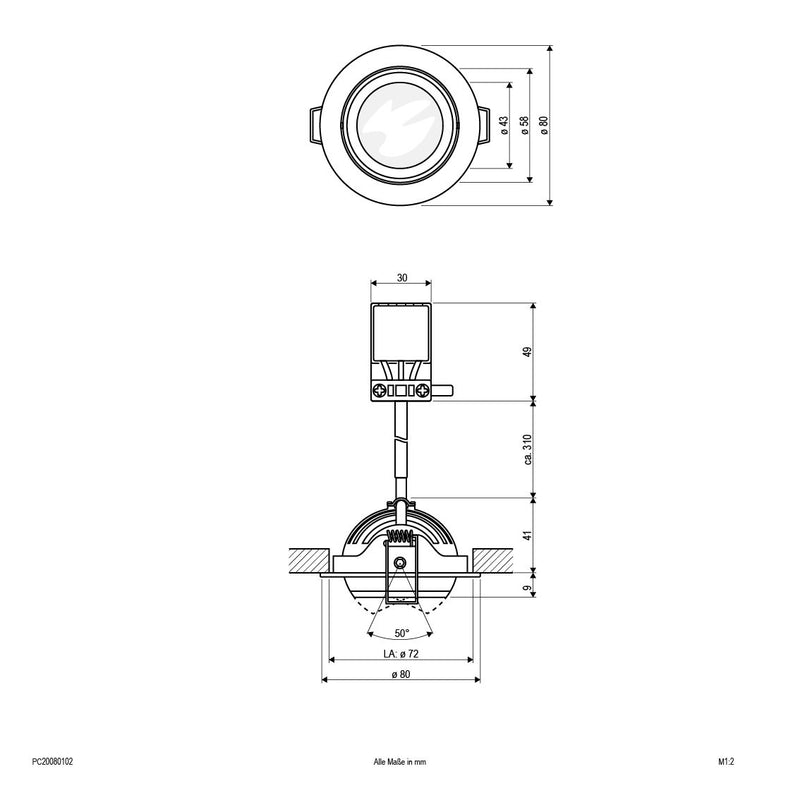 EVN Lichttechnik - Downlight/Strahler/Flutlicht P-LED Deckeneinbauleuchte PC20080102 2700K 230V rund ws