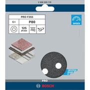 Bosch - Schleifpapier/Schleifvlies PRO F355 Schleifblatt, 125 2608605115 mm, 80, 5-tlg