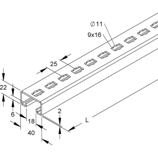 Niedax - Stiel/Profilschiene Ankerschiene C-Profil 2986/3 FKL 40x22x3000mm − 3 Meter