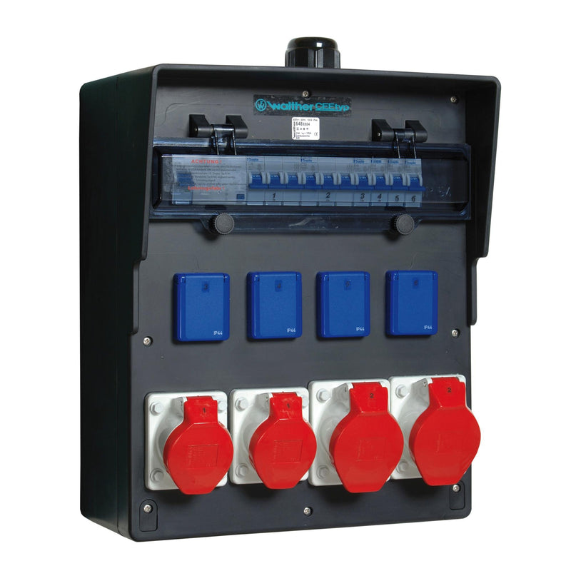 Walther Werke - CEE-Steckdosen-Kombination (IEC 60309) Wandverteiler 6483106A vollgummi, sw