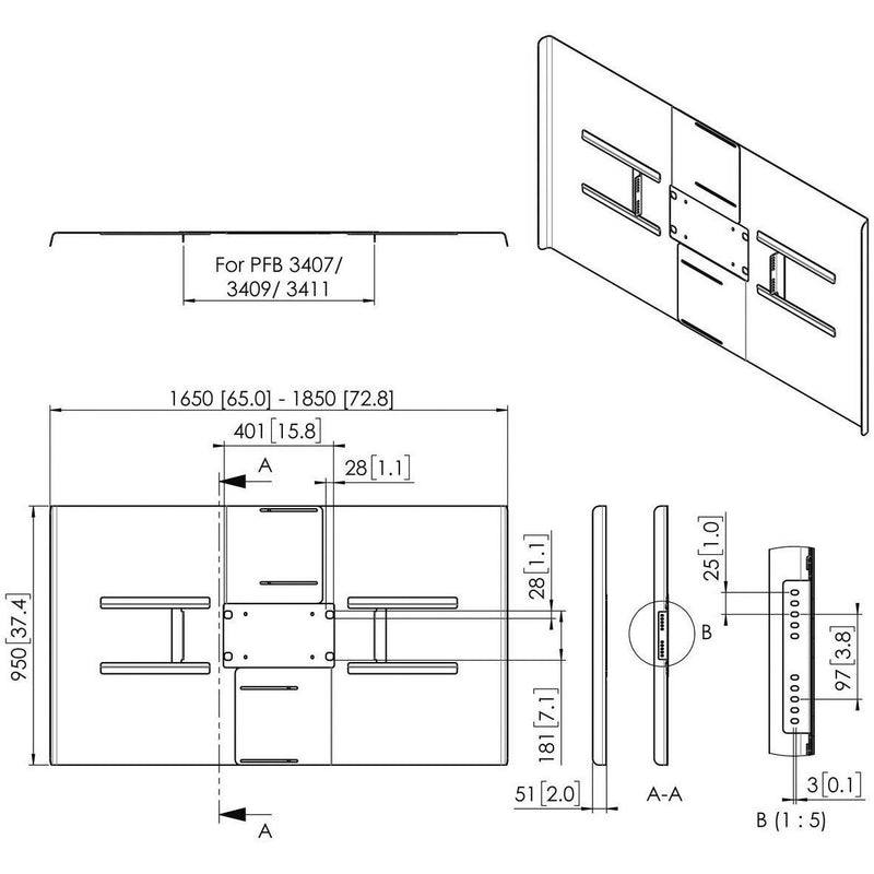 Vogels - Zubehör/Ersatzteile für Unterhaltungselektronik Rückwandabdeckung fDisplay PFA9161 sw Connect-it,QF,75-80Z